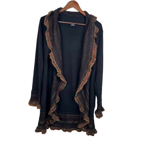 Tribal Women's M Black Ruffle Cardigan Sweater Open Front Casual Fall‎ - Picture 1 of 11